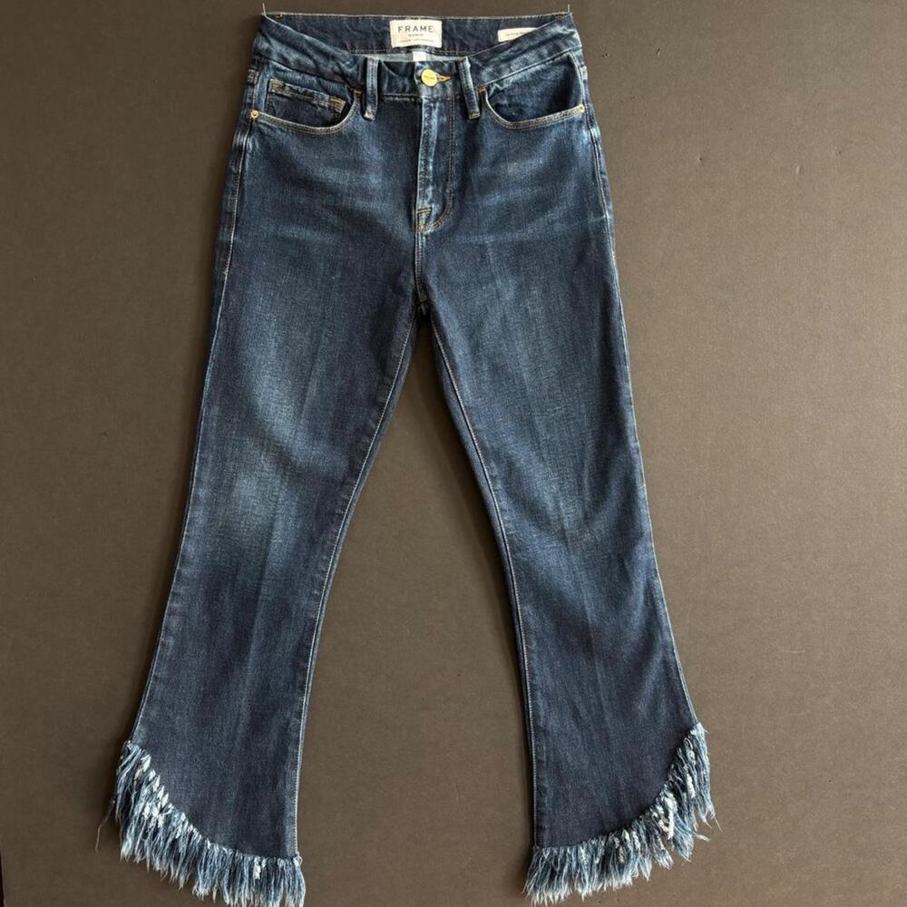 FRAME Le Crop Mini Boot Bayberry Fringe Raw Hem Jeans Classic Western - Size 26